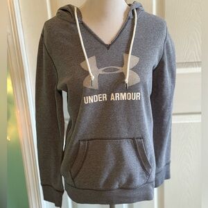 Womens Under Armour Gray Draw String V-Neck Fall Hoodie Three Thread Stitched